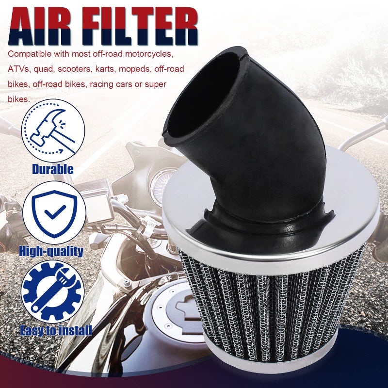 QAZAKY 38mm 39mm 40mm 1.5inch Filter Cleaner 45 Degree Angled for 50cc 70cc 90cc 110cc 125cc 150cc 200cc Motorcycle ATV Quad Scooter Gokart Moped Chopper Pit Dirt Pocket Mini Super Bike GY6 1.5in - Image 4